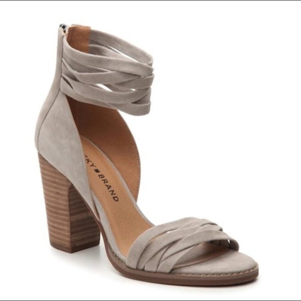 Lucky Brand “Lakisha” Suede Leather Open Toe‎ Strappy Block Heel Sandals Sz 8M